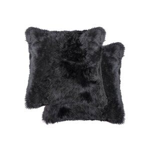Natural Home Decor New Zealand Sheepskin Pillow | 2-Piece | Black | 18"x18"
